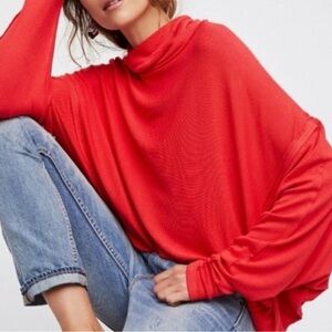 We The Free - Free People Alameda Vibrant Red Cowl Neck Sweater